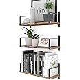 Wallniture Toledo Floating Shelves for Living Room Decor, Floating Bookshelf Set of 3, Burned Finish Rustic Wood Wall Shelves