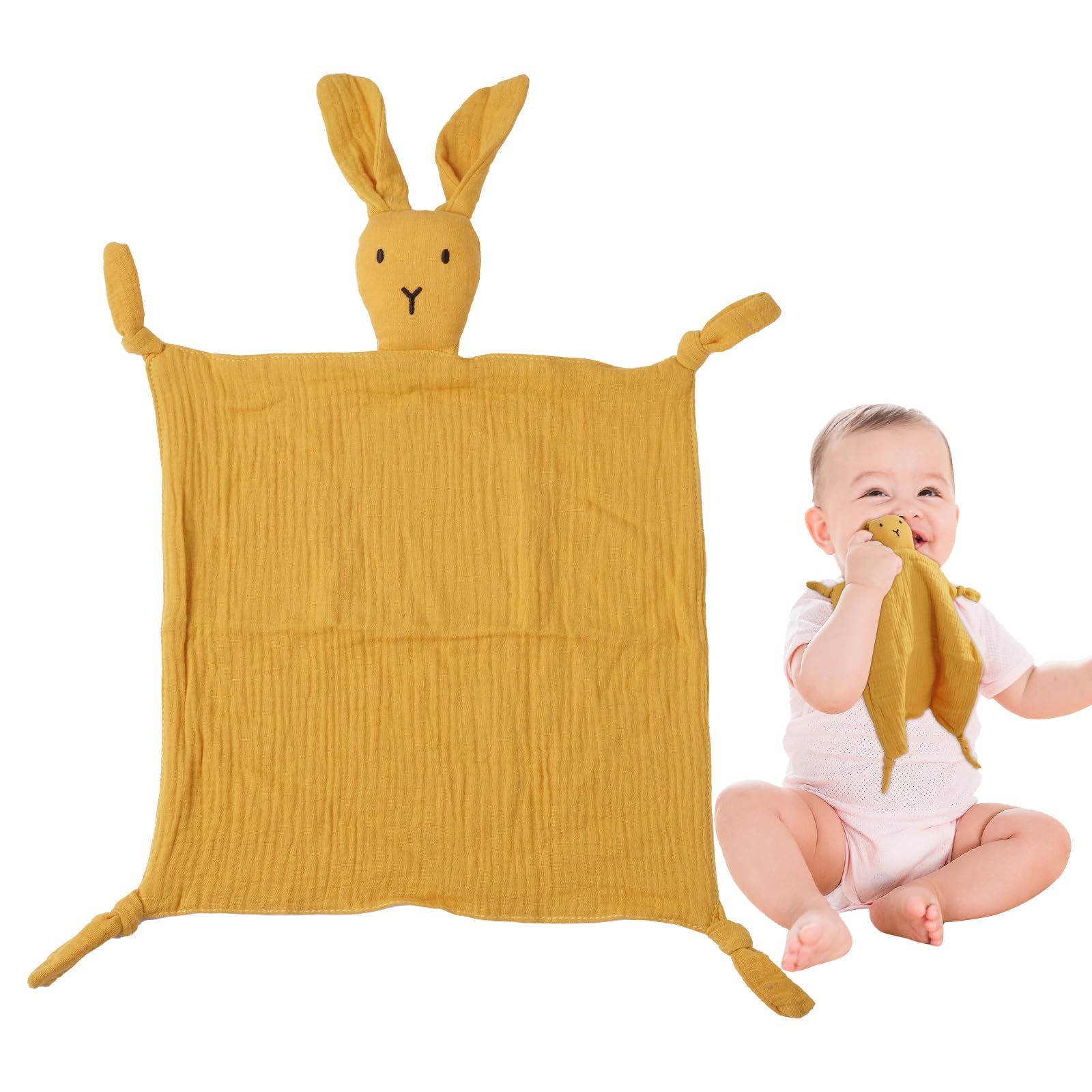 ORUZA Baby Comforter Blanket, Rabbit Comfort Blanket for Infant, Toddler, Newborn Boys and Girls (Yellow)