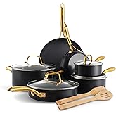 GreenPan 12 Piece Nonstick Swift Cookware Set, Ceramic PFAS-Free Pots & Pans with Lids, Dishwasher & Oven/Broiler Safe to 600F, Kitchen Cooking Set, Sauce, Saute, Stock, Frying Pans, Black/Gold