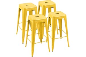 Furniwell 30 Inches Metal Bar Stools High Backless Tolix Indoor-Outdoor Stackable Barstool with Square Counter Seat Set of 4 (Yellow)