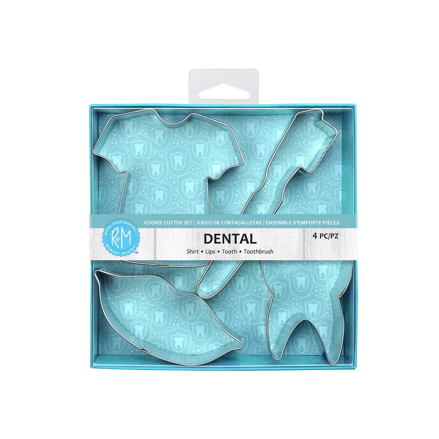 R&M International 2002 Dental Cookie Cutters, Scrub Shirt, Lips, Tooth, Toothbrush, 4-Piece Set