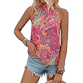 PRETTYGARDEN Halter Tops for Women 2026 Summer High Neck Boho Tank Top Sleeveless Beach Vacation Clothes Casual Blouse Shirts