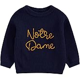 SHUING Baby Boy Girl Football Outfit Notre Dame Embroidery Long Sleeve Knitted Pullover Toddler Knitwear Fall Winter Sweater
