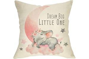 Ussap Elephant Dream Big Little One Home Decorative Throw Pillow Cover, Pink Moon Cloud Cushion Case 18x18 for Girl Kid Bedroom Nursery Sofa Couch Decor Inspirational Quote Baby Shower Decoration Gift