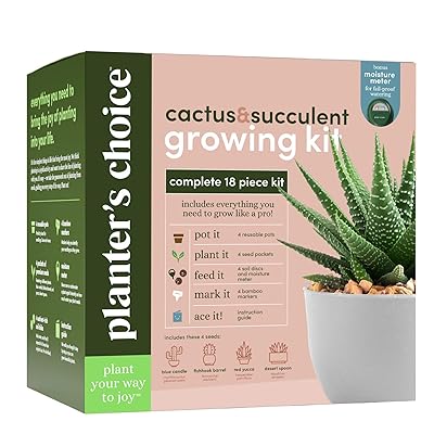 Cactus &amp; Succulent Growing Kit w/Moisture Meter - Grow 4 Plants - Complete Kit - Unique Gardening Gifts for Women &amp; Men Gardeners : Unusual Gift Ideas - Adults Gardener Gifts : Plants Starter Kits