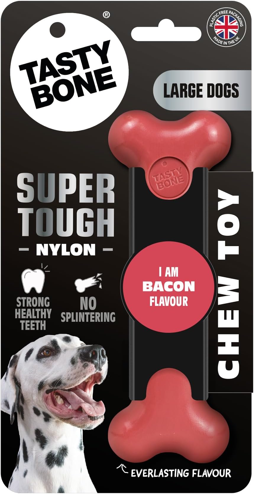 TastyBone Nylon Dog Chew Toy Bacon Large Indestructible UK Made