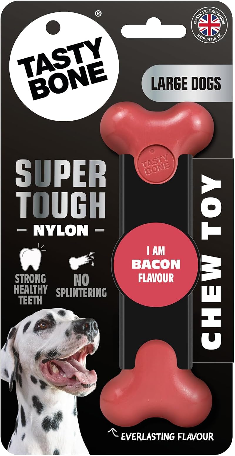 TastyBone Nylon Dog Chew Toy Bacon Large Indestructible UK Made