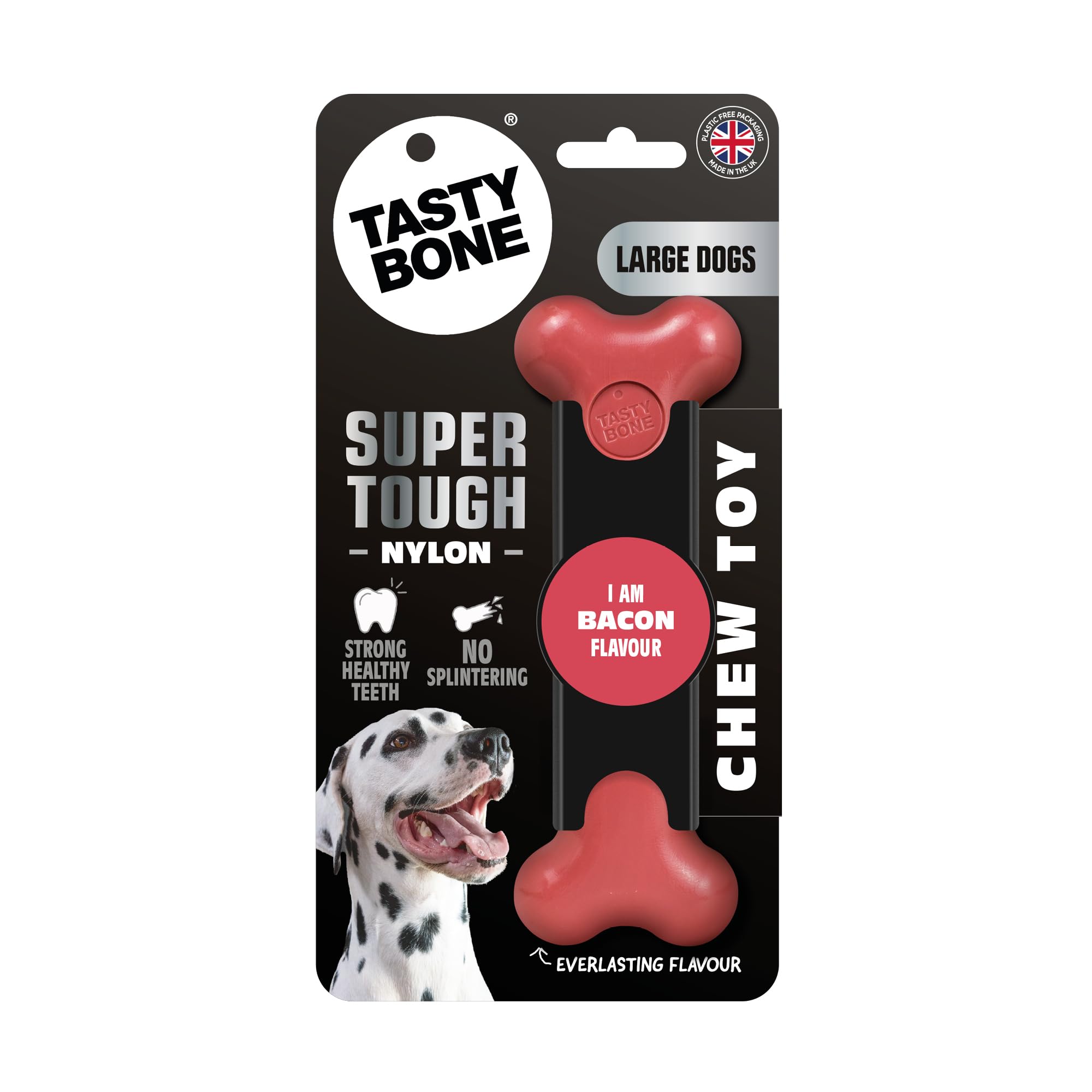 TastyBone Nylon Dog Chew Toy for Large Dogs (Bacon) - Indestructible for Aggressive Chewers, Everlasting Flavour, Strong Healthy Teeth, Made in the UK