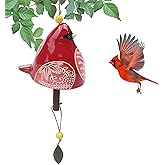 Bird Song Bell Wind Chime, Ceramic Cardinal Fashion Hanging Windchimes for Rustic Music Garden Backyard Church Decoration Porch Outside Outdoor Festival Memorial Gift Witness Friendship (Red)