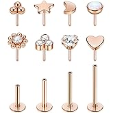 NICEIGHT 16G 18G 20G 316L Stainless Steel Threadless Push in Labret Monroe Studs Lip Rings for Women Men Flat Back Cartilage Earrings Helix Tragus Stud Earrings Conch Medusa Piercing Jewelry