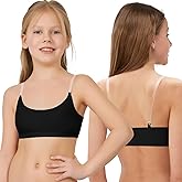 iMuchic Clear Straps Dance Bra for Girls, 8-16 Years Training Ballet Gymnastics Sports Seamless Bralette with Silicone Covers