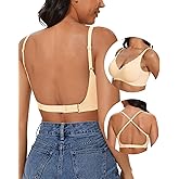 BOUFOR Low Back Bra - Halter Bra Backless Padded Low Cut Seamless Wave Bras Scalloped V Neck Criss-Cross Multiway Bralette