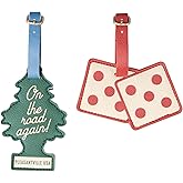 ban.do Getaway Suitcase Tag Set of 2 for Travel, Novelty Shaped Durable Vegan Leather Luggage Identifier (Road Trip)