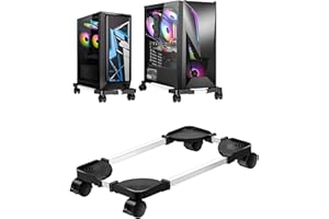 RayLove Mobile CPU Stand, Adjustable Size with 4 Caster Wheels, Ventilated Design Under Desk CPU Holder & PC Floor Cart for G