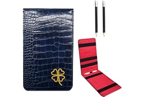 FINGER TEN Golf Scorecard Holder Yardage Cover Leather with Free 2 Free Golf Pencils PU Leather Set Pack, Deluxe Color Blue B