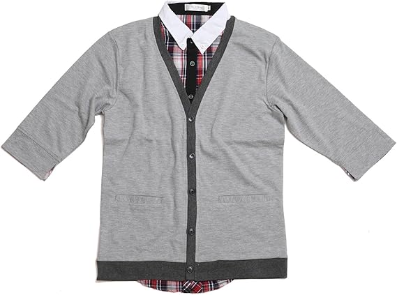 Amazon イン ヤン Yin Yang Llサイズ グレー 重ね着風 レイヤードカーディガン 春秋 スムースシャツ 7分袖 七分袖 フェイクカーディガン チェックシャツ ショート丈 トップス カジュアル シンプル メンズ シャツ 通販