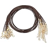 HARFINGTON 20pcs Waxed Necklace Cord Bulk, 18 Inches and 2mm Dia Necklace String Rope with Clasp for Pendants, Bracelets, Necklaces, Jewelry Making Beading Supplies,Brown
