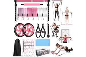 BBTOPS Pilates Bar Kit with Resistance Bands,Ab Roller,2 in 1 Foot Strap & Handle,Door Anchor Pilates Equipment with Resistance Bands, Portable Home Gym Yoga Fitness Bar for Women & Men