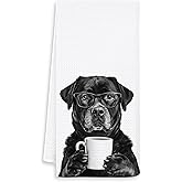 OSLYSOF Funny Rottweiler Kitchen Towels, Rottweiler Gifts for Women Dish Tea Towels, Black and White Dog Lovers Owner Gifts Hand Towel for Kitchen, Coffee Bar Station Decor, 16x24 Inch