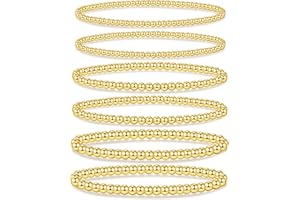 Gokeey Gold Bracelet for Women Waterproof 14K Gold Plated Gold Bead Ball Bracelet Trendy Stretchable Elastic Hypoallergenic Bohemian Stackable Bracelet Stack Jewelry