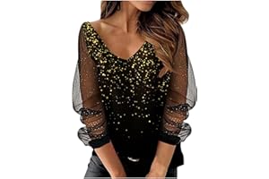 cllios Holiday Party Tops for Women Long Sleeve V Neck Blouse Mesh See Through Shirts Elegant Tunics Fashion T Shirts