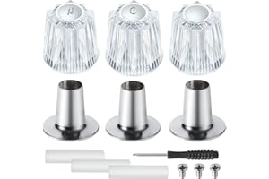 UCDETD Shower Knobs 3 Piece Replacement and Flange Base, Clear Acrylic Plastic Hot/Cold/Diverter Shower Knob Compatible with Price Pfister Contessa and Windsor Bathtub Shower Faucet Handle