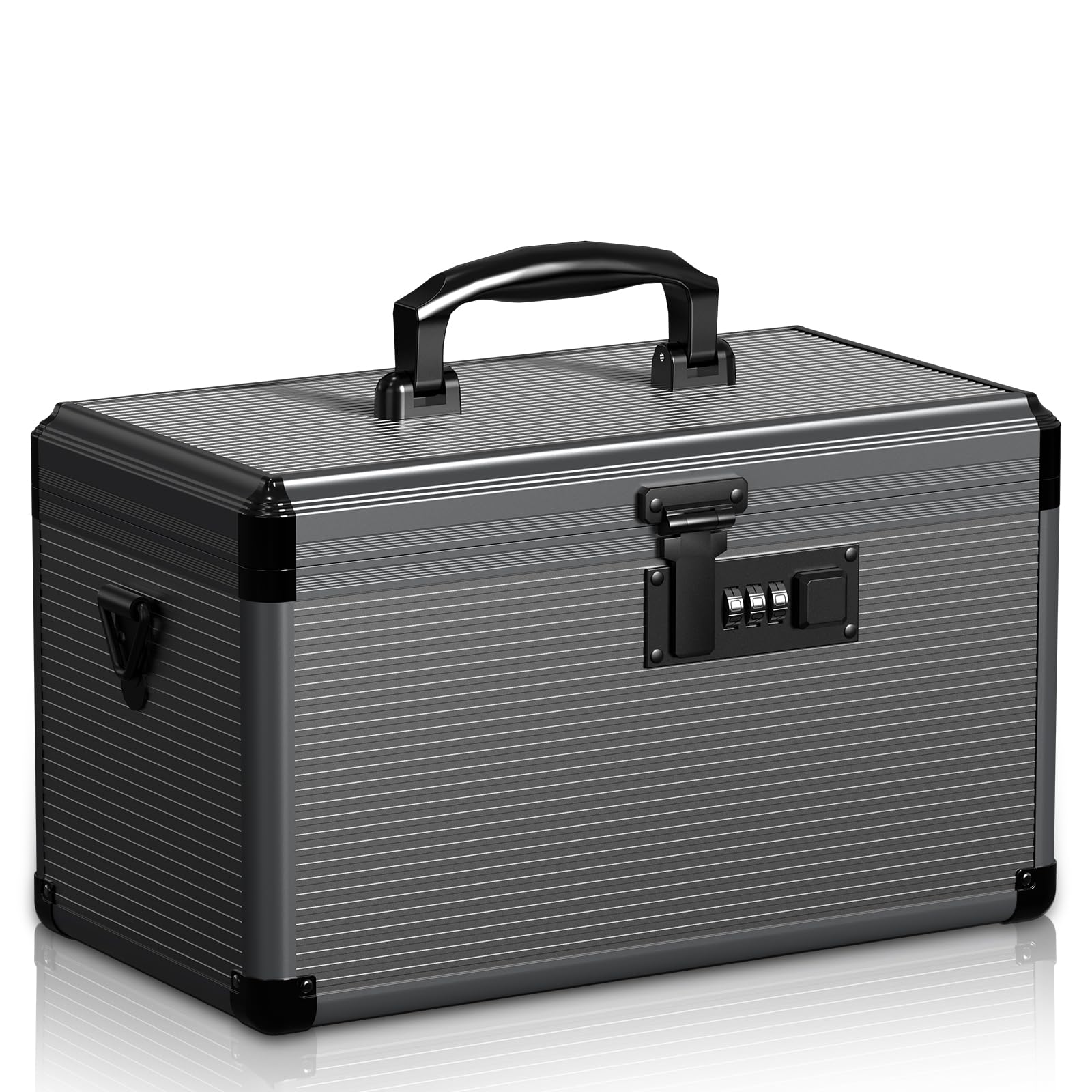 Photo 1 of Medicine Lock Box with Code, Locking Medicine Box with Removable Tray & Pocket Bag, Portable First Aid Box for Home, 14 * 8.85 * 7.5 Inch (Black)