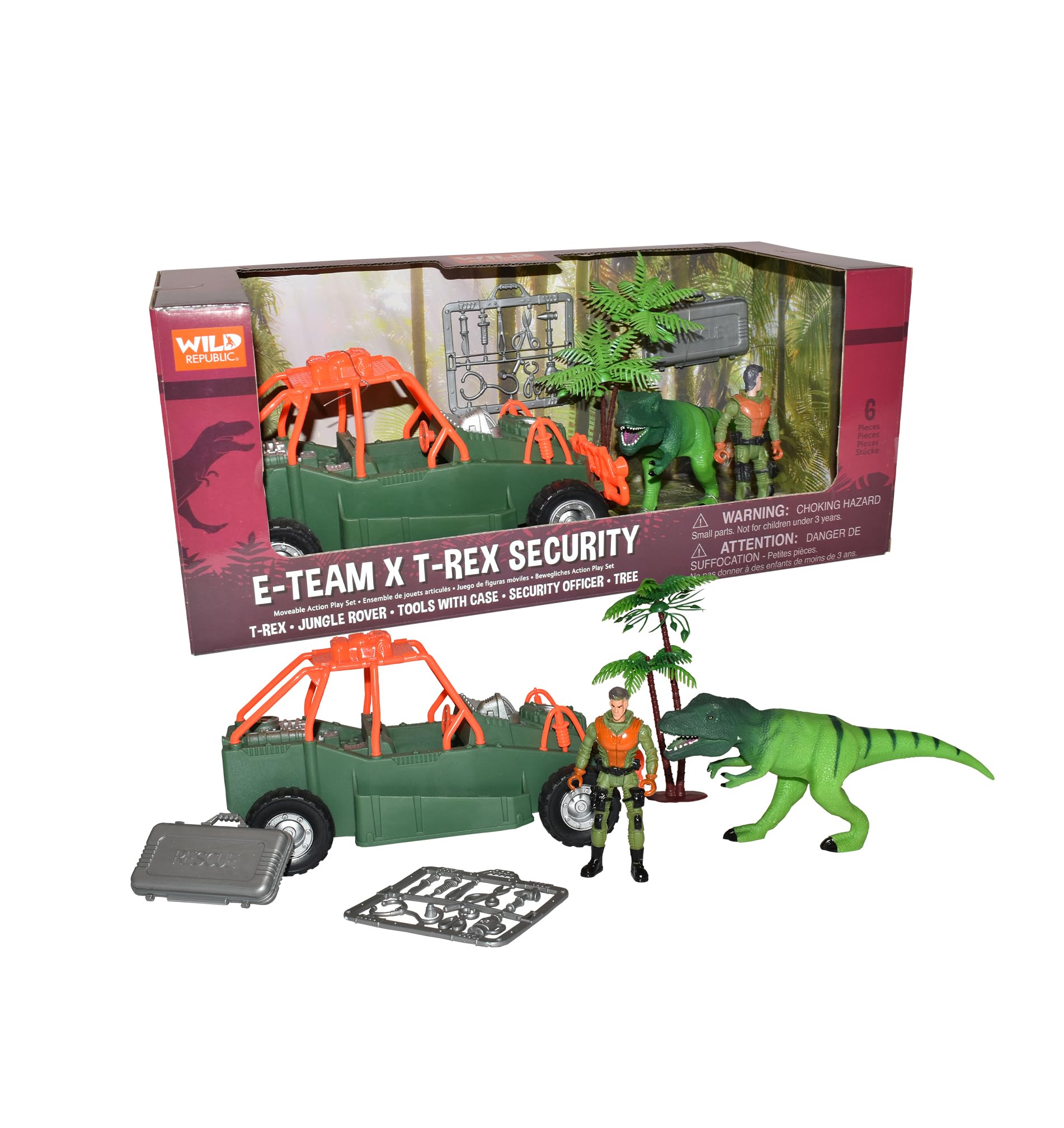 Wild Republic E-Team X T-Rex Playset, Dinosaur Figurine Action Figure, Animal, Vehicle, Accessories, Gifts for Kids, Multicolor