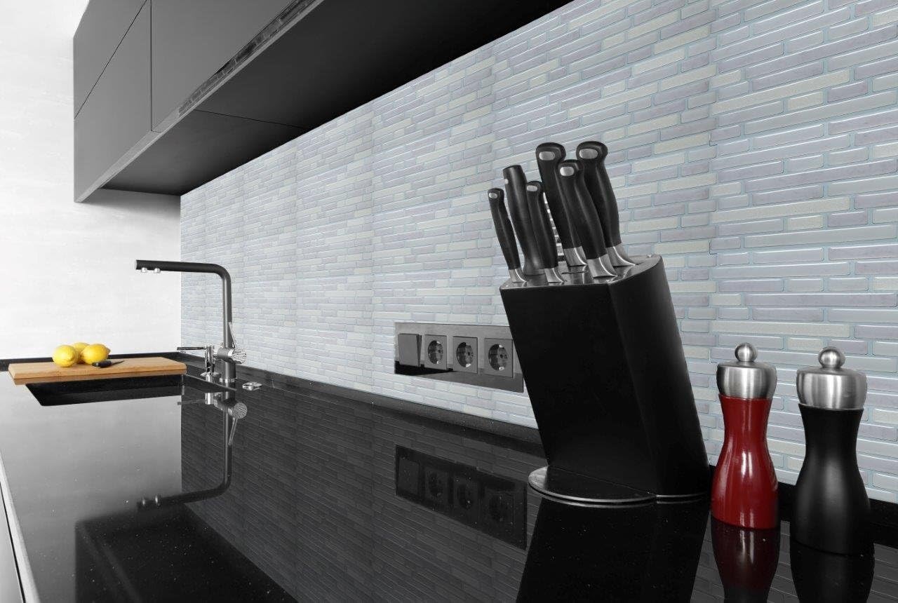 Self Adhesive 3D Gel Wall Tile Random White & Grey Marble Effect Design