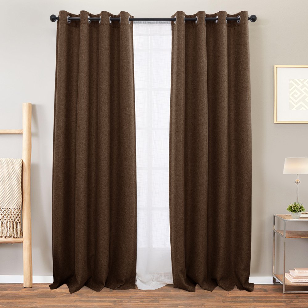 Galleon Vangao Linen Textured Curtains Brown Blackout Curtain