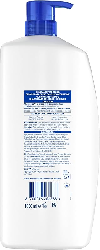 H&S Menthol Fresh Champú Anticaspa Anti-picor, Efecto Refrescante, 1L