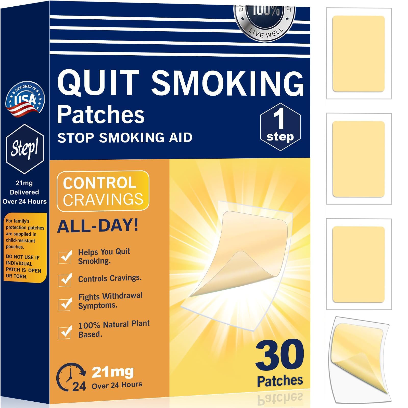 Photo 1 of Nicotine Patches 21 mg - Step 1 Stop Smoking Aids That Work - Easy to Quit Smoking Patches - Each Patch Provides a 24-Hour Nicotine Transdermal System - That Work with 1 Weeks - 30 Count