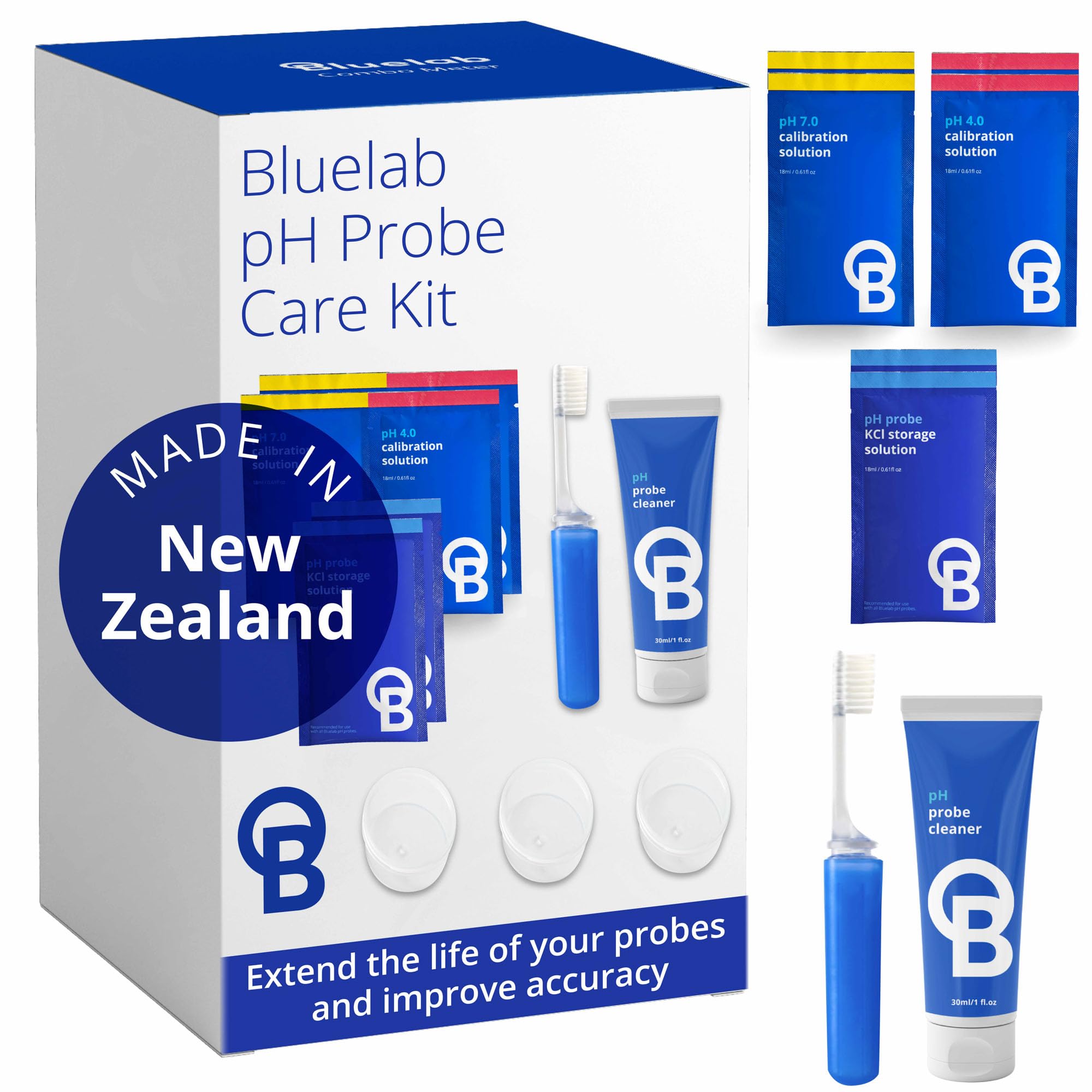 Bluelab CAREKITPH pH Probe Care Kit with Calibration Solution, Storage Solution, and Brush