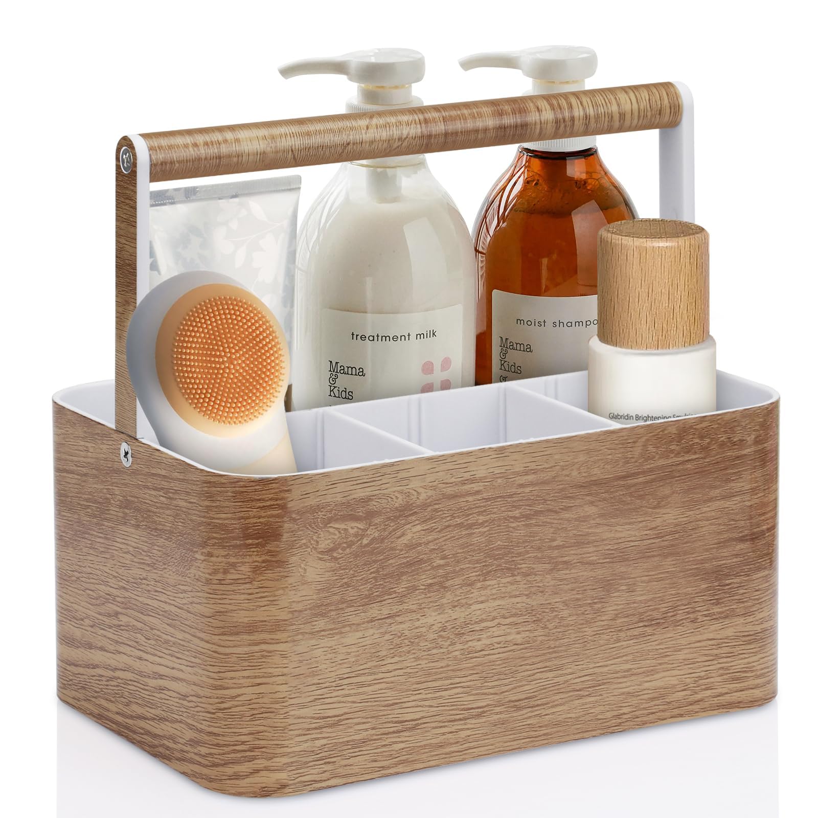 Photo 1 of BYUNER Shower Caddy Portable for College: Devided Bathroom Caddy Shower Basket for Dorm with Handle, Plastic Bathroom Counter Organizer Storage Tote Bin for Dorm,Kitchen,Cabinet, Wood Grain