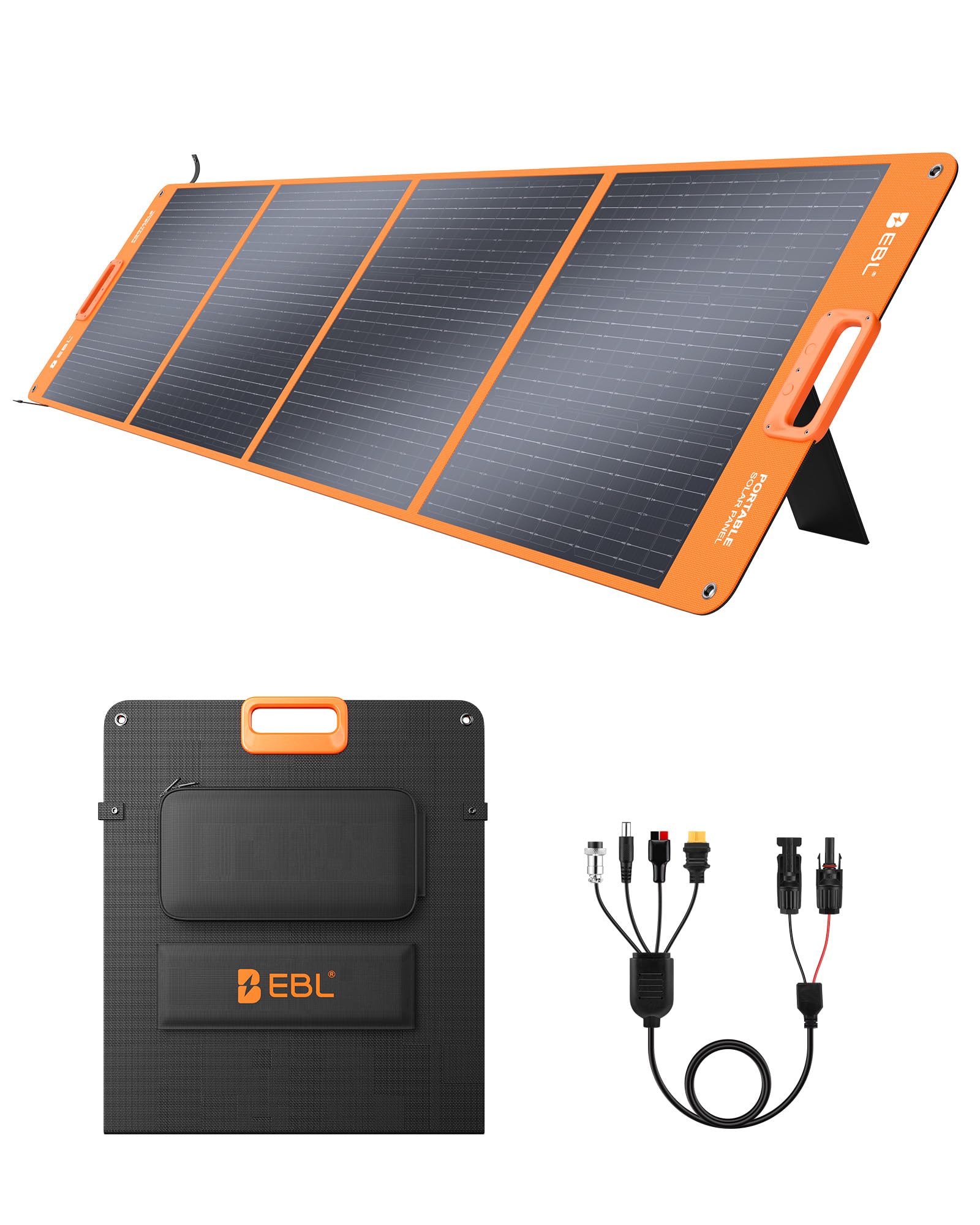 EBL 200W Portable Solar Panel for Power Station, Waterproof IP65 Foldable Solar Panel with MC-4 Anderson Output Connector for RV, Camping, Blackout Image