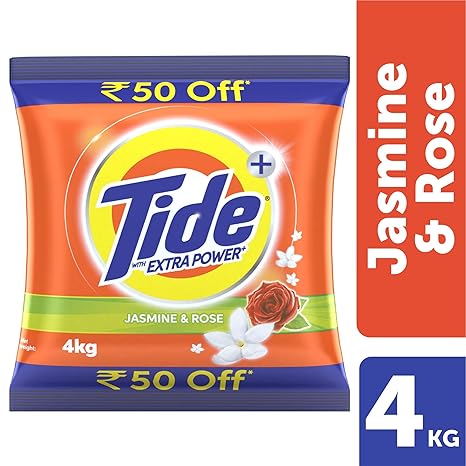 Tide Plus Extra Power Detergent Washing Powder-4 kg (Jasmine and Rose, Rupees 50 Off)