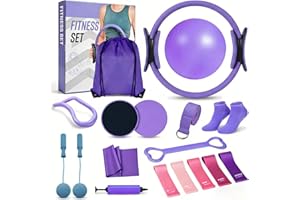 16 PCS Pilates Ring and Ball Sets Gifts for Women, Pilates Kit with 5 Resistance Bands, Stretching Strap, Sliding Disks, Rope