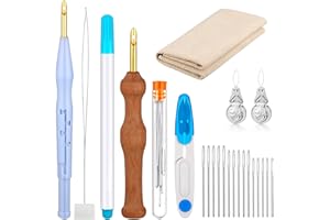 WILLBOND 17 Pcs Punch Needle Kit Adjustable Punch Needle Tool Include Wooden Handle Embroidery Pen Cloth Large Eye Sewing Needles for Beginners Adults DIY Craft Gifts(Blue, Sky Blue)