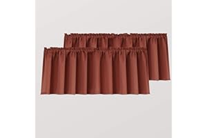 MRS.NATURALL Terracotta Window Valances for Kitchen 2 Pack Rod Pocket Rustic Country Heat Blackout Light Blocking Thermal Insulated Burnt Orange Red Valance for Living Room 52 x 18 Inch Length Brick Rust