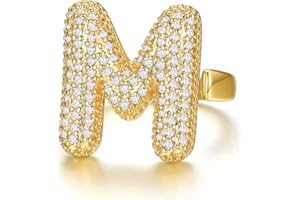 KeyStyle Gold Rings with Letter A-Z, Chunky Gold Initial Statement Rings Alphabet Open Ring for Women Daily Jewelry