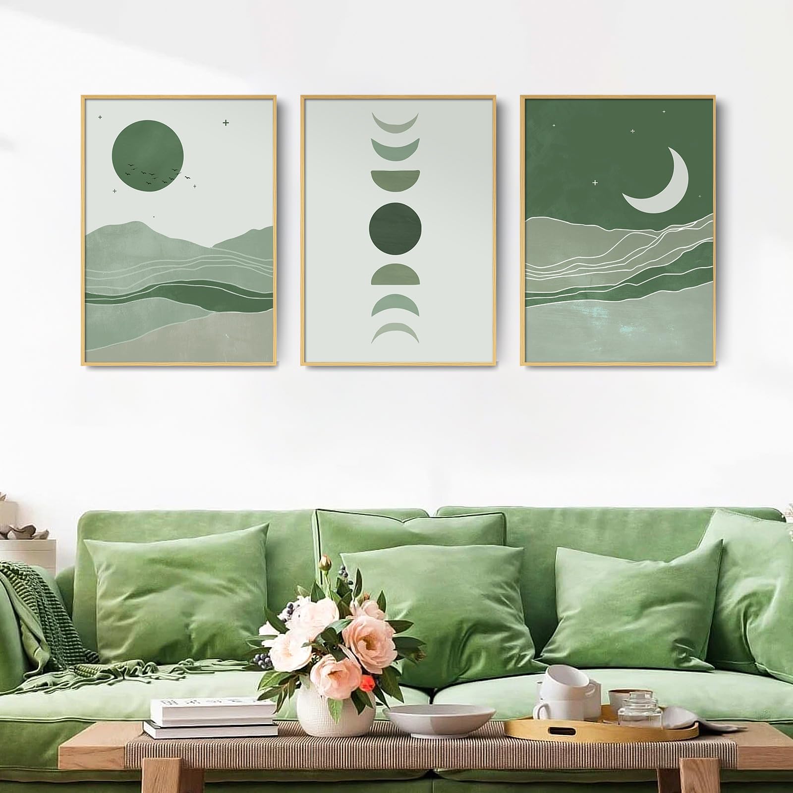 Poster Vintage Abstract Art Wall Picture Set, Stylish Matisse Art Print Canvas Picture, Pictures for Living Room, Bedroom, without Frame (Green, 30 x 40 cm x 3)