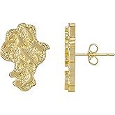 14K Gold Plated Rough Textured Nugget Earrings For Men and Women, Unisex Nugget Stud, Hip Hop Africa Map Stud Earrings