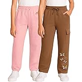 Real Love Girls Sweatpants - 2 Pack Lighweight Soft Fleece Cargo Pants & Jogger Sweatpants for Girls (Sizes 7-16)
