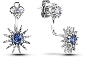 Sterling Silver 0.50 Cttw Blue Sapphire and 0.06 Cttw Canadian Diamond Stud Earring & Jacket Set (H-I Color, SI2-I1 Clarity) 