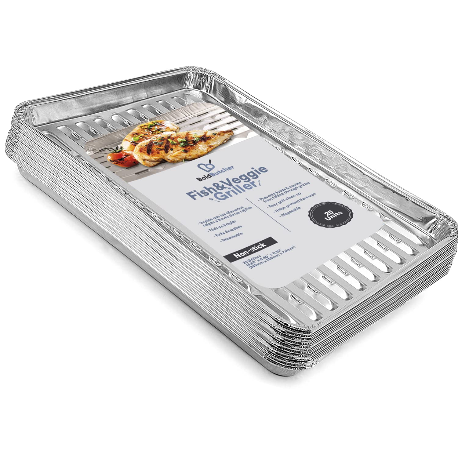 Buy Bold Butcher Grill Liners Disposable Aluminum 25Pack Grill Pans