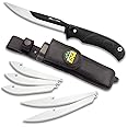OUTDOOR EDGE RazorMax - Replaceable Fixed Blade Hunting Knife with 3.5" Drop-Point, 5" Boning/Fillet Blades, Belt Sheath and Detachable Blade Carrier (Black, 6 Blades)