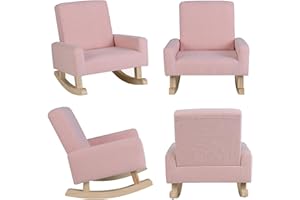 CHEFJOY Toddler Rocking Chair, Kids Rocker Furniture with Comfy Thick Cushion & Solid Wood Base, Nursery Armchair Sofa for Bedroom, Baby Room, Suitable for 3-5 Years Old (Pink)