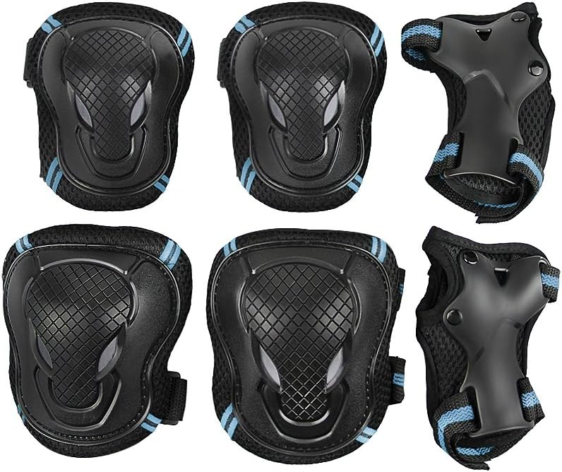 6 Pcs Skating Protective Gear Set Kid Knee Pad Elbow Wrist Guard Boy Girl Skateboard Adjustable Knee Elbow Braces Roller Skates Cycling Protector Support Women Reflective Outdoor Antislip Crashproof