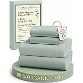 LANE LINEN 100% Organic Cotton Sheets King Size, 15" Deep Pocket Fully Elasticized Soft & Comfy Percale Bedding, Eco Friendly Naturally Temperature Regulating Cotton Sheets King- Cool Blue
