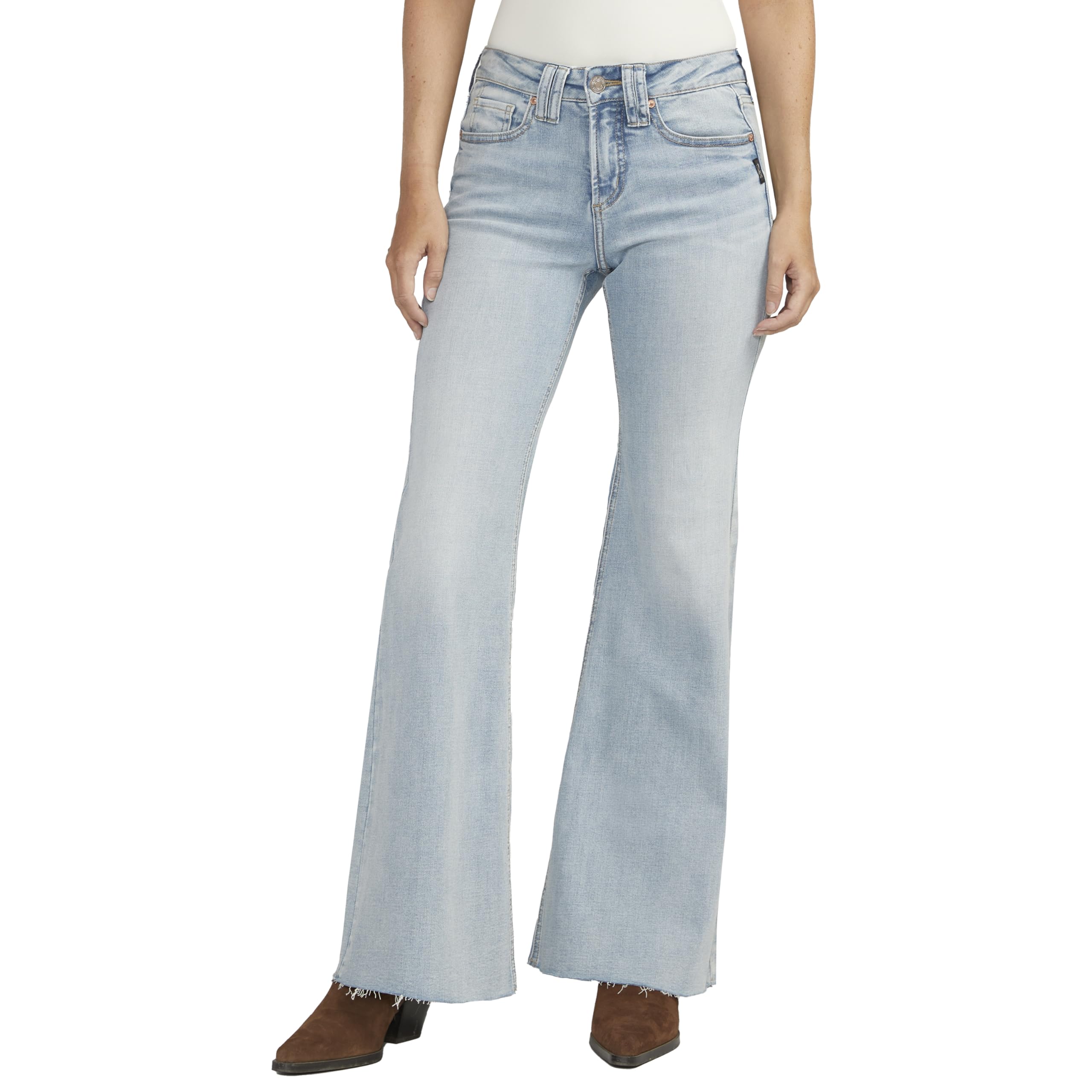 Silver Jeans Co. Women’s Suki Mid Rise Curvy Fit Flare Leg Jeans, Light Wash CCG164